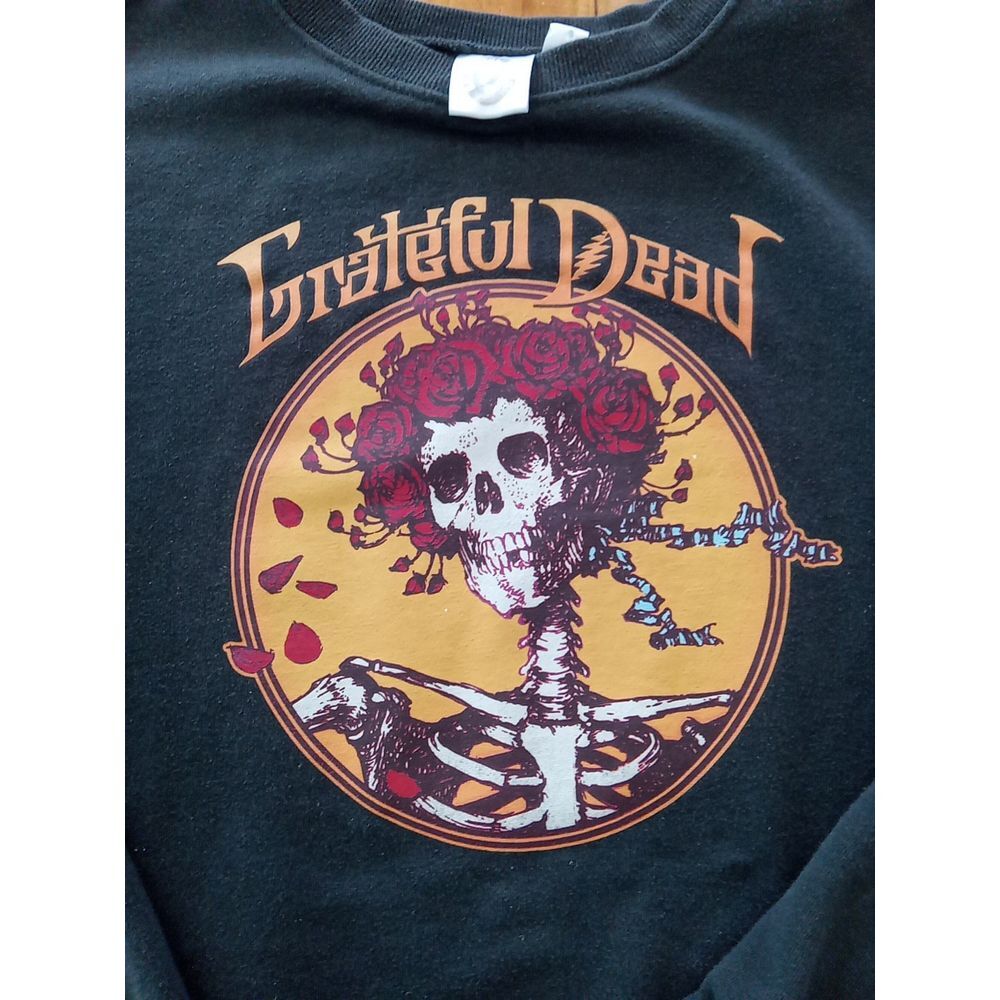 Grateful Dead Sweatshirt Womens  Medium  Black Bertha Skeleton Roses Crew Neck